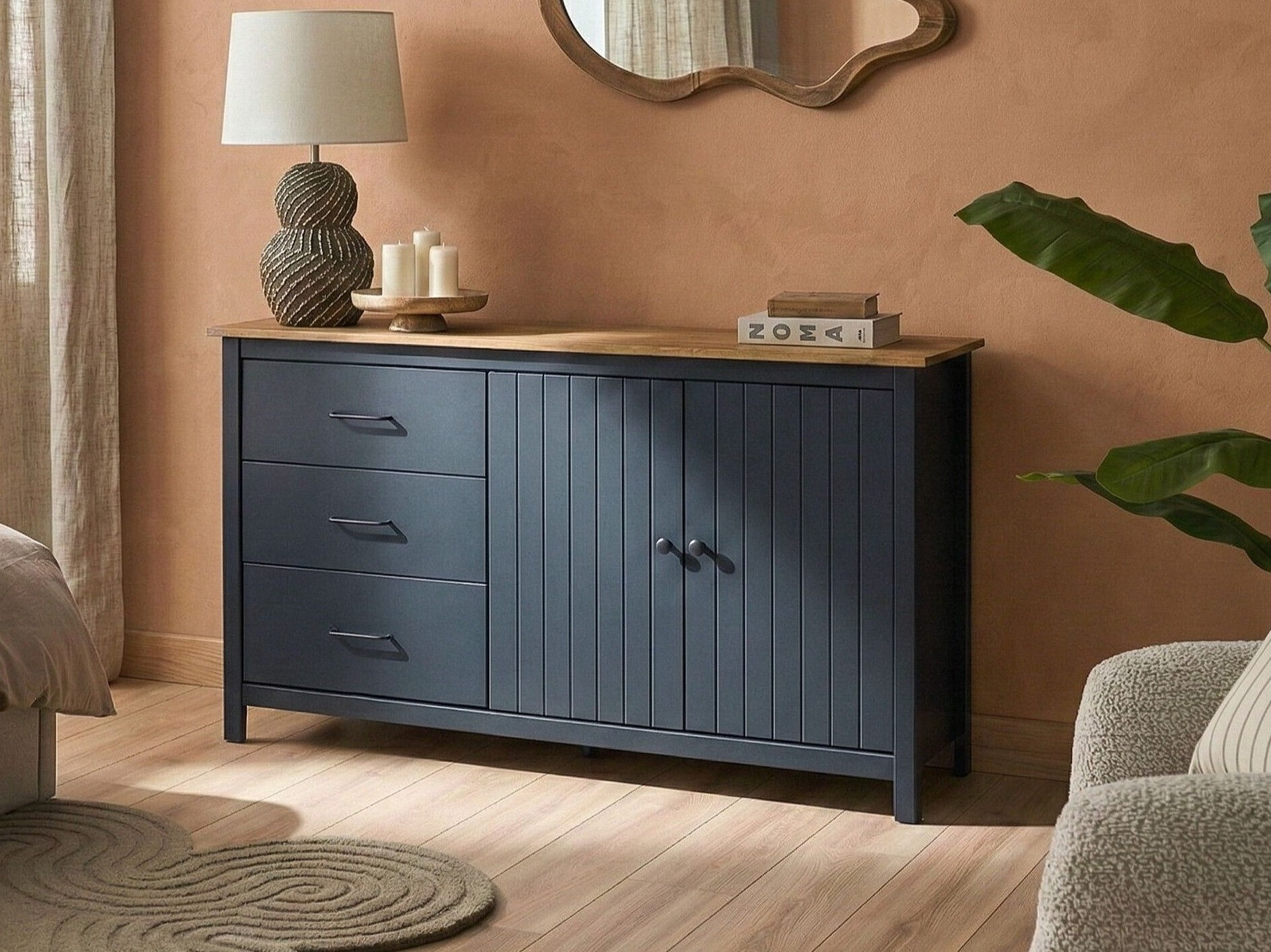 Chest of drawers Berwyn 3317 (Dark blue + Pine)