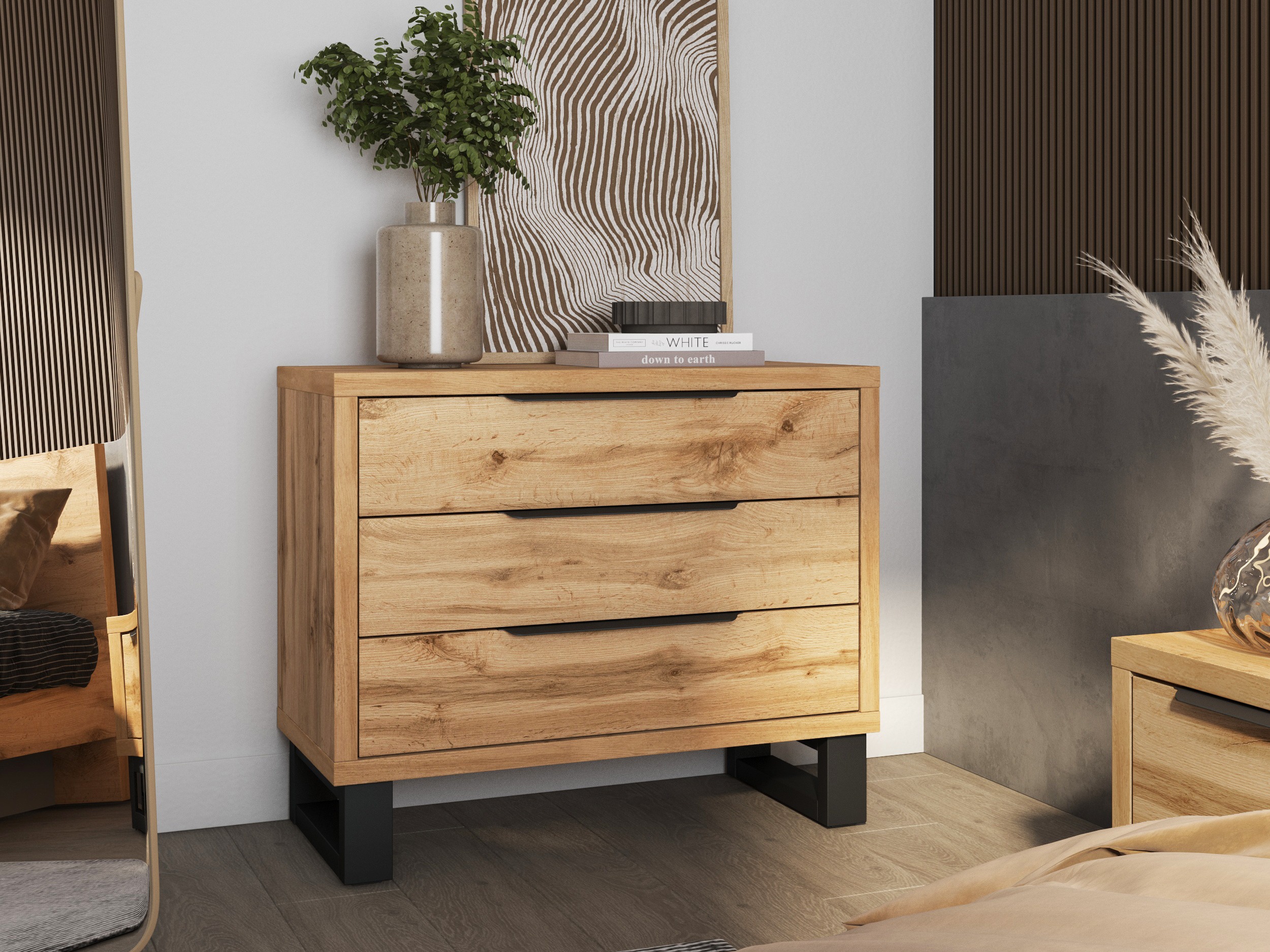 Chest of drawers Avicavu 124 (Wotan Oak + Black)