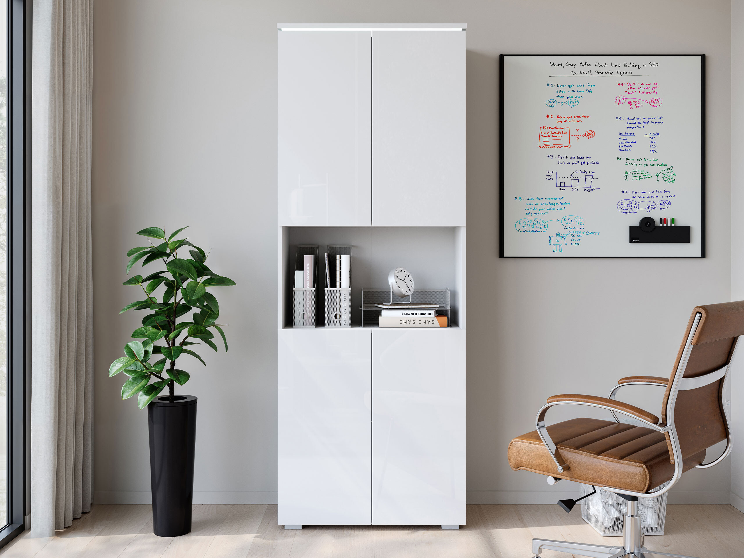 Βιβλιοθήκη Mirfivo 106 (Άσπρο + Γυαλιστερό λευκό)
