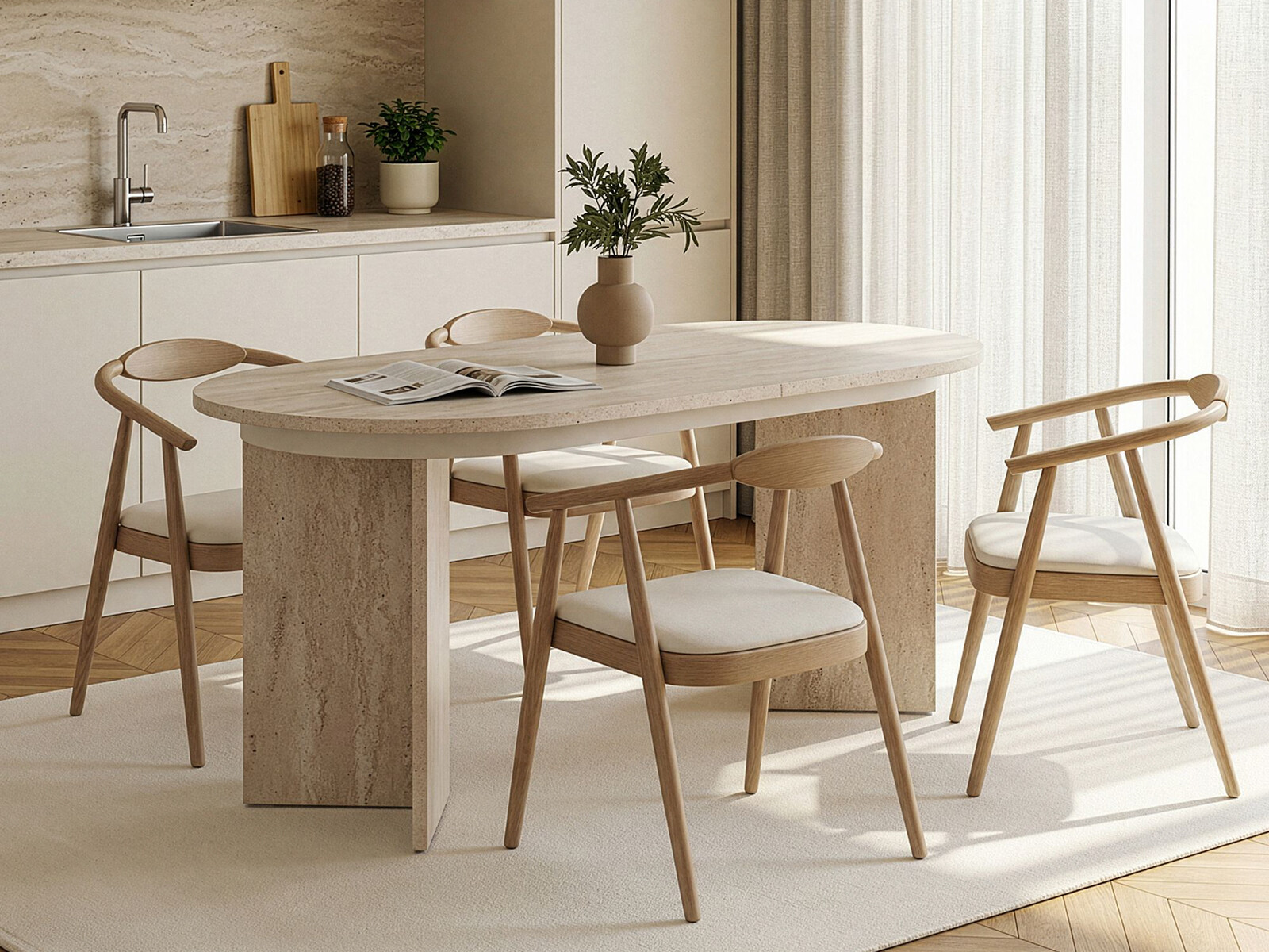 Τραπέζι Novato 146 (Ανοιχτό Travertine)