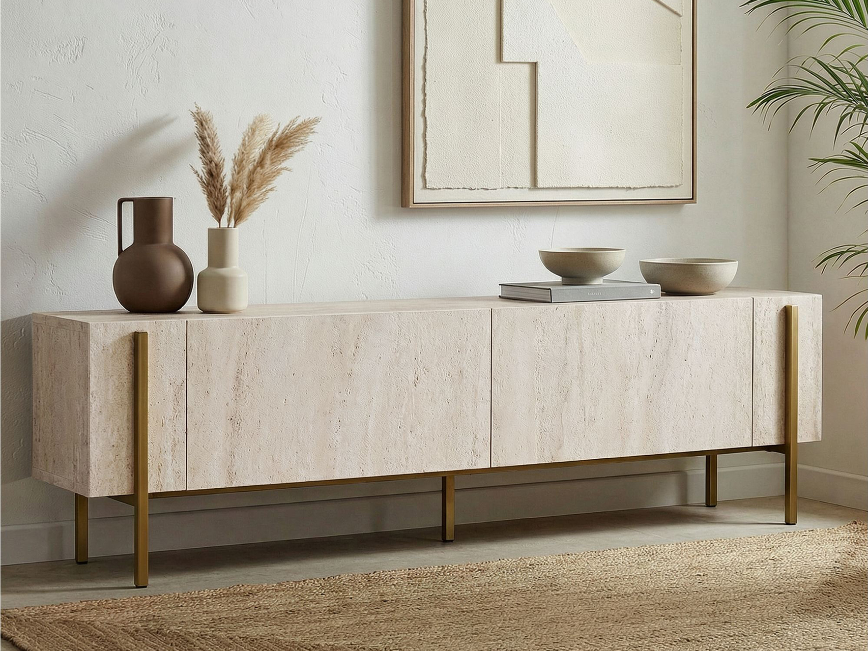 Έπιπλο τηλεόρασης Novato 154 (Χρυσό + Ανοιχτό Travertine)