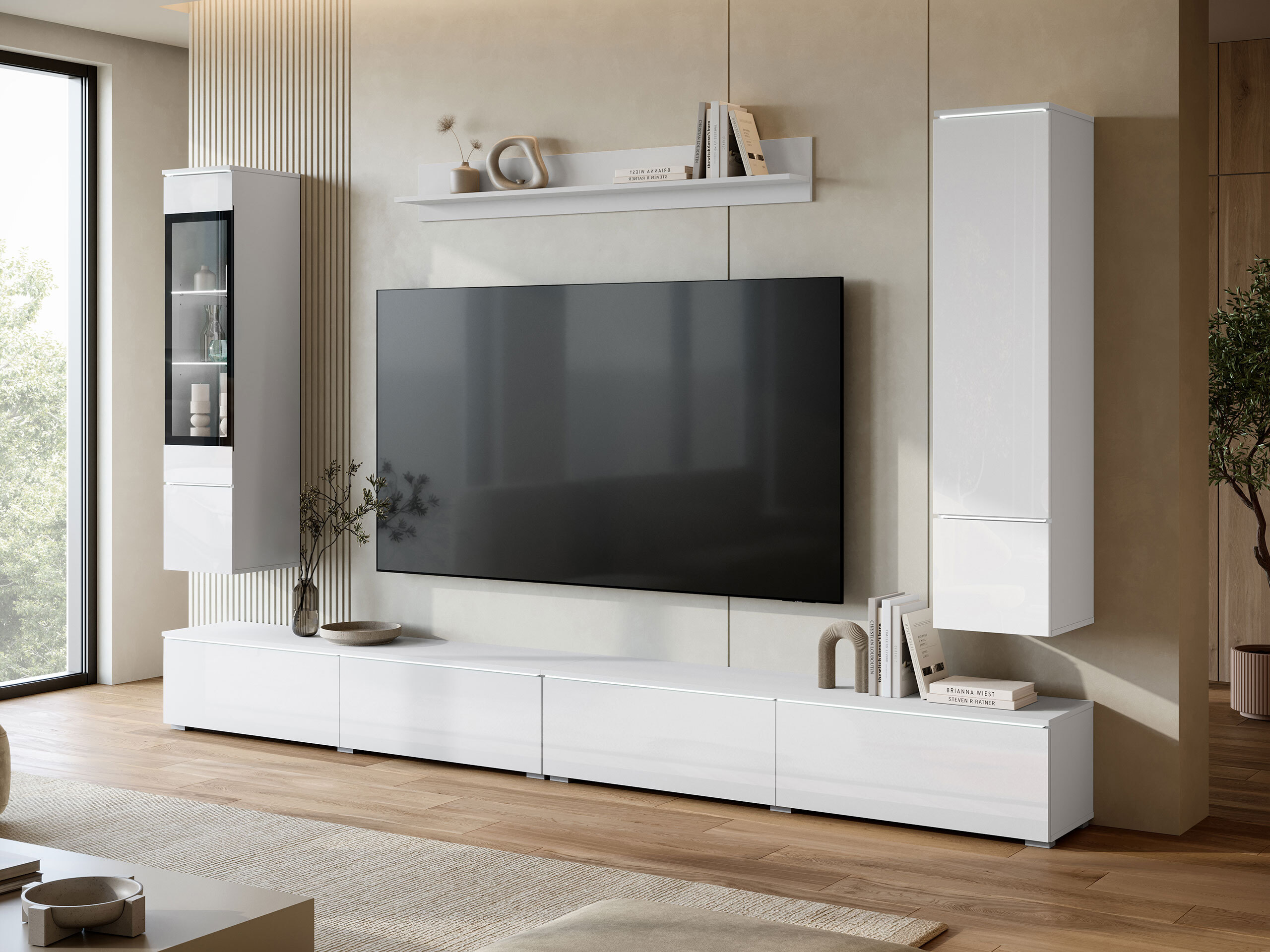 Living room set Mirfivo 110 (White + Glossy white)