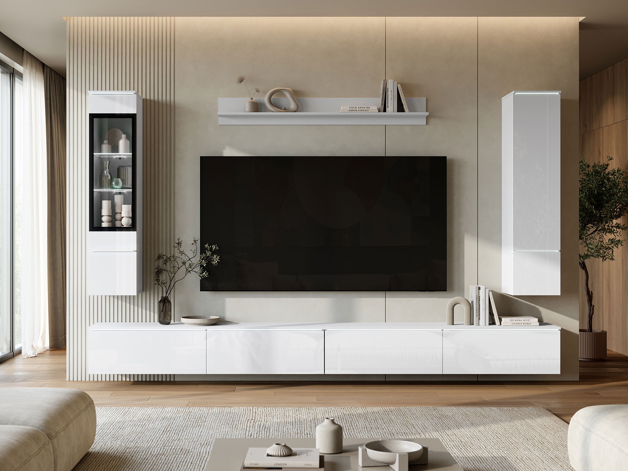 Living room set Mirfivo 110 (White + Glossy white)