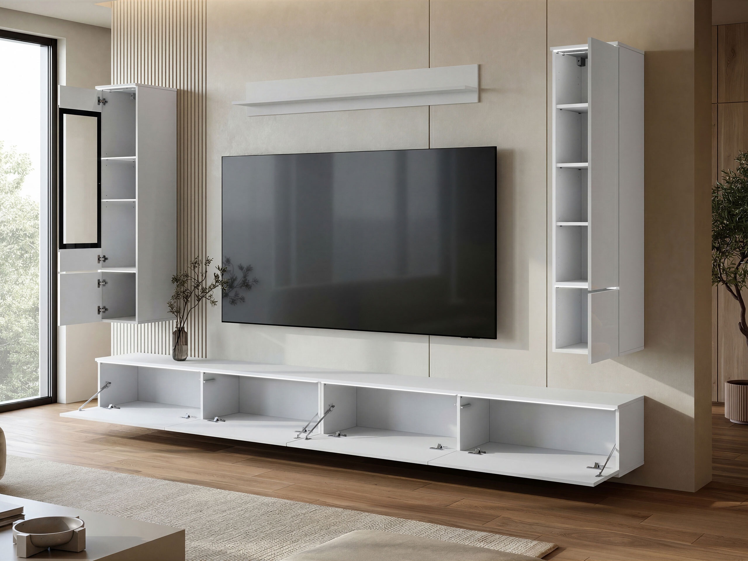Living room set Mirfivo 110 (White + Glossy white)