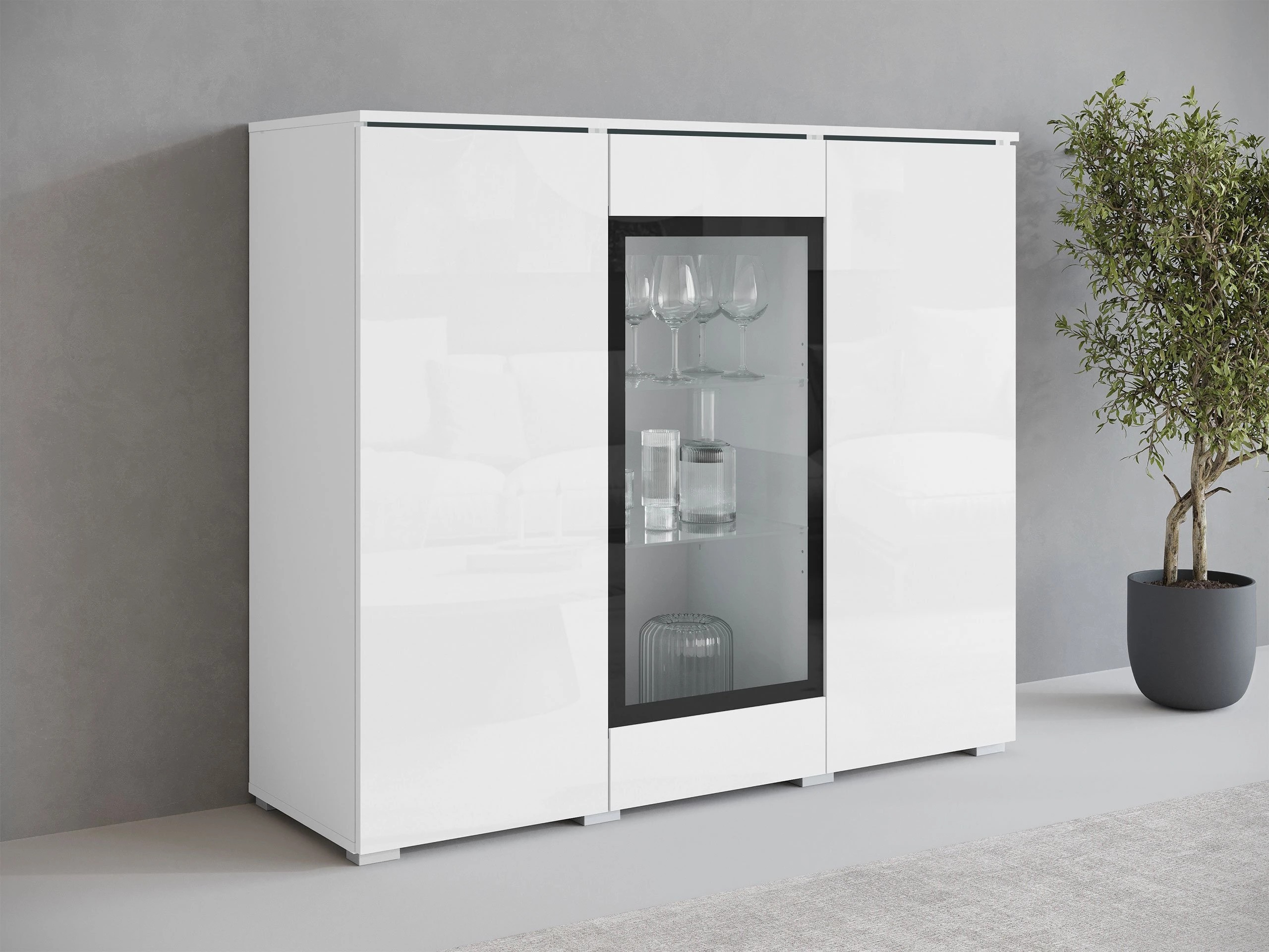 Sideboard Mirfivo 103 (White + Glossy white)