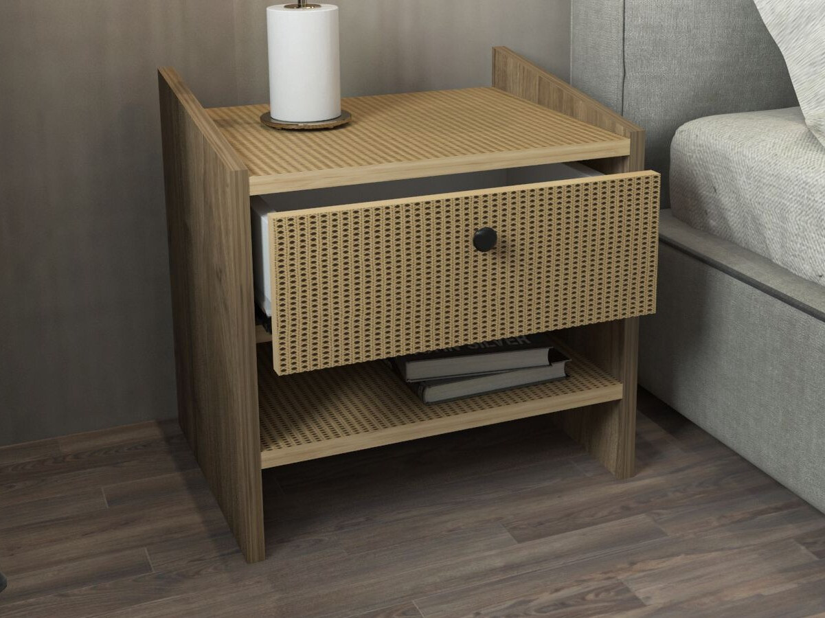 Bedside table Kailua 2752 (Rattan pattern + Light walnut)