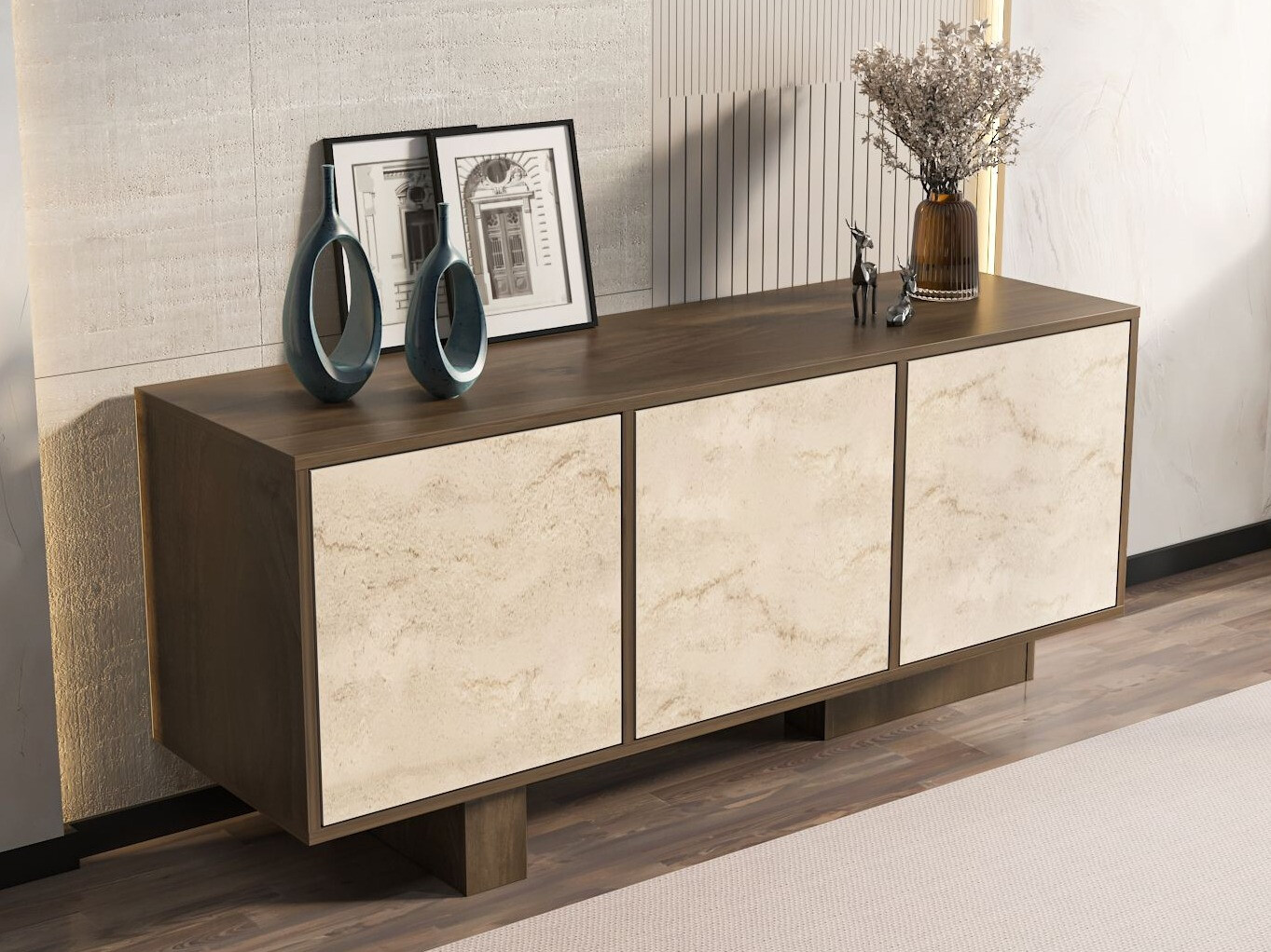 Μπουφέ Kailua 2761 (Καρυδί + Ανοιχτό Travertine)
