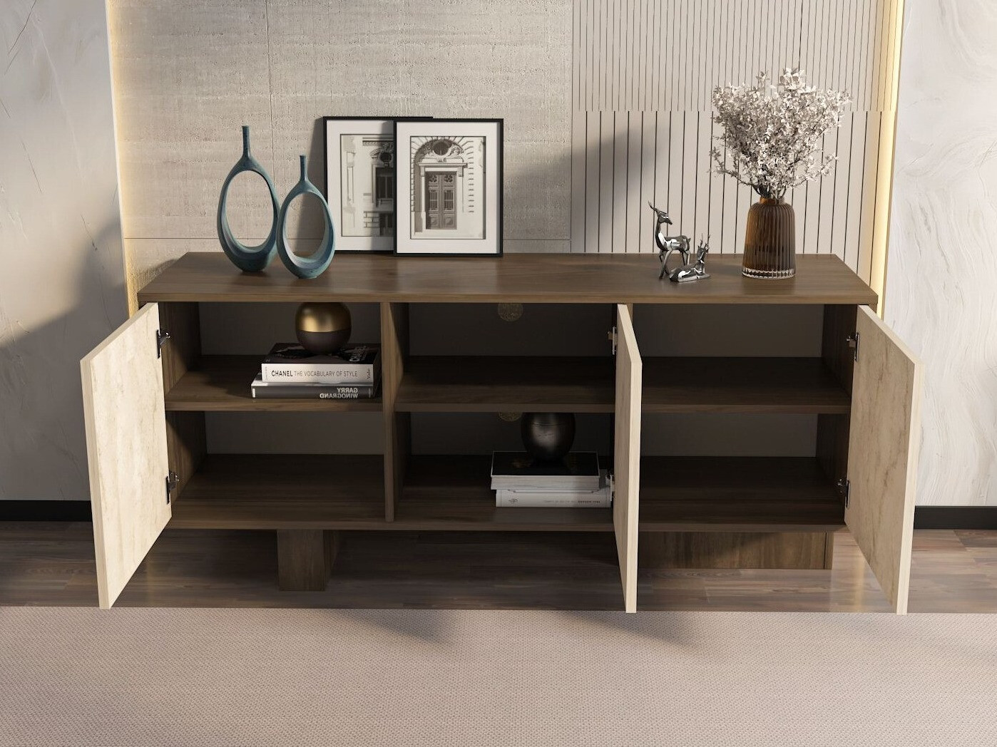 Μπουφέ Kailua 2761 (Καρυδί + Ανοιχτό Travertine)