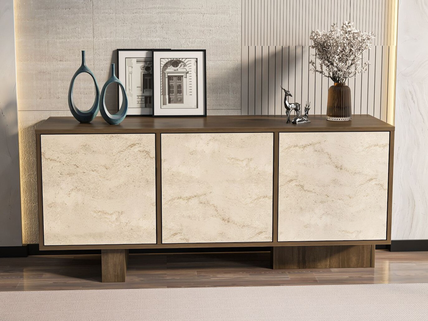 Sideboard Kailua 2761 (Walnut + Light Travertine)