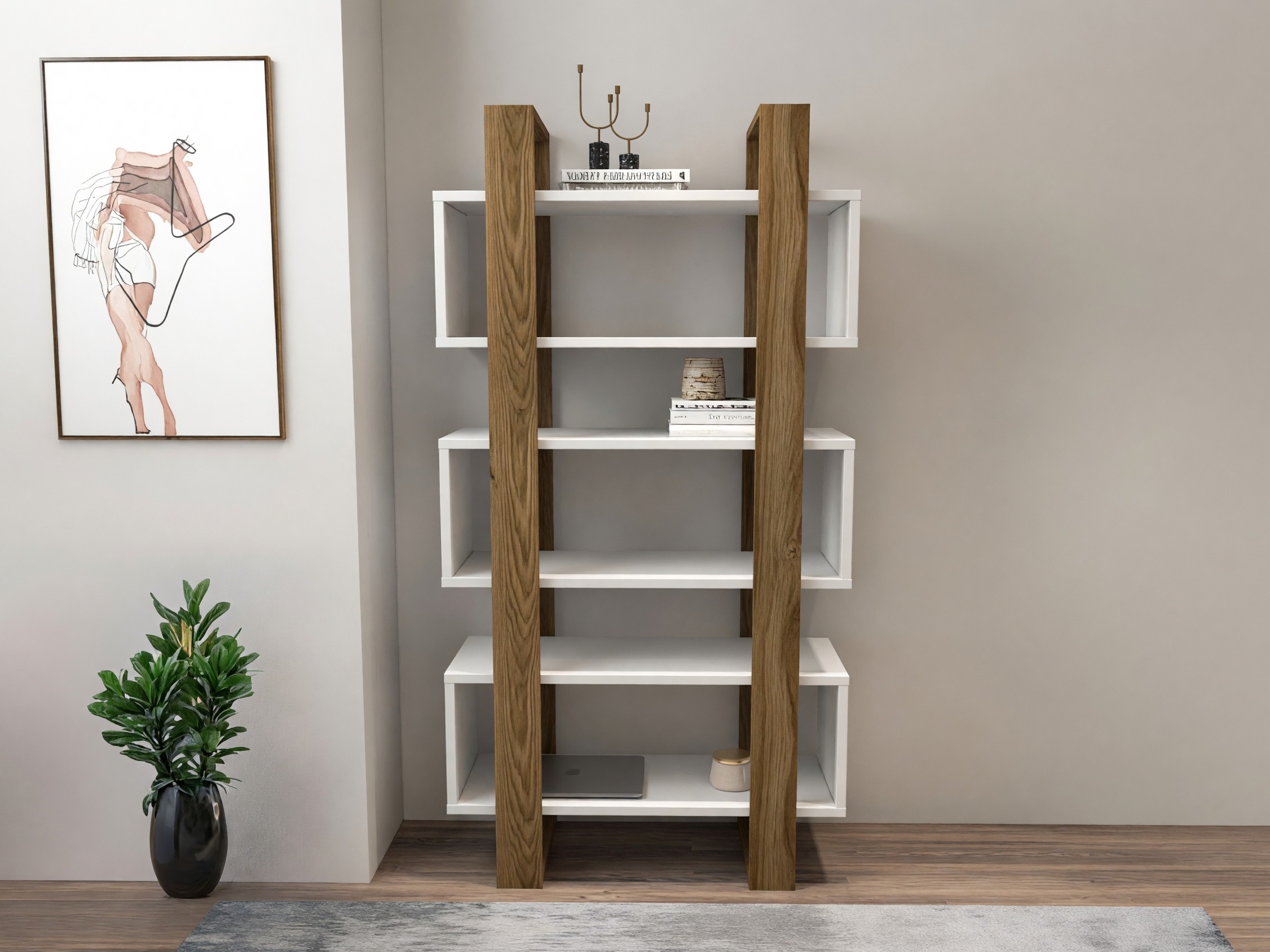 Bookcase Kailua 2762 (White + Walnut)