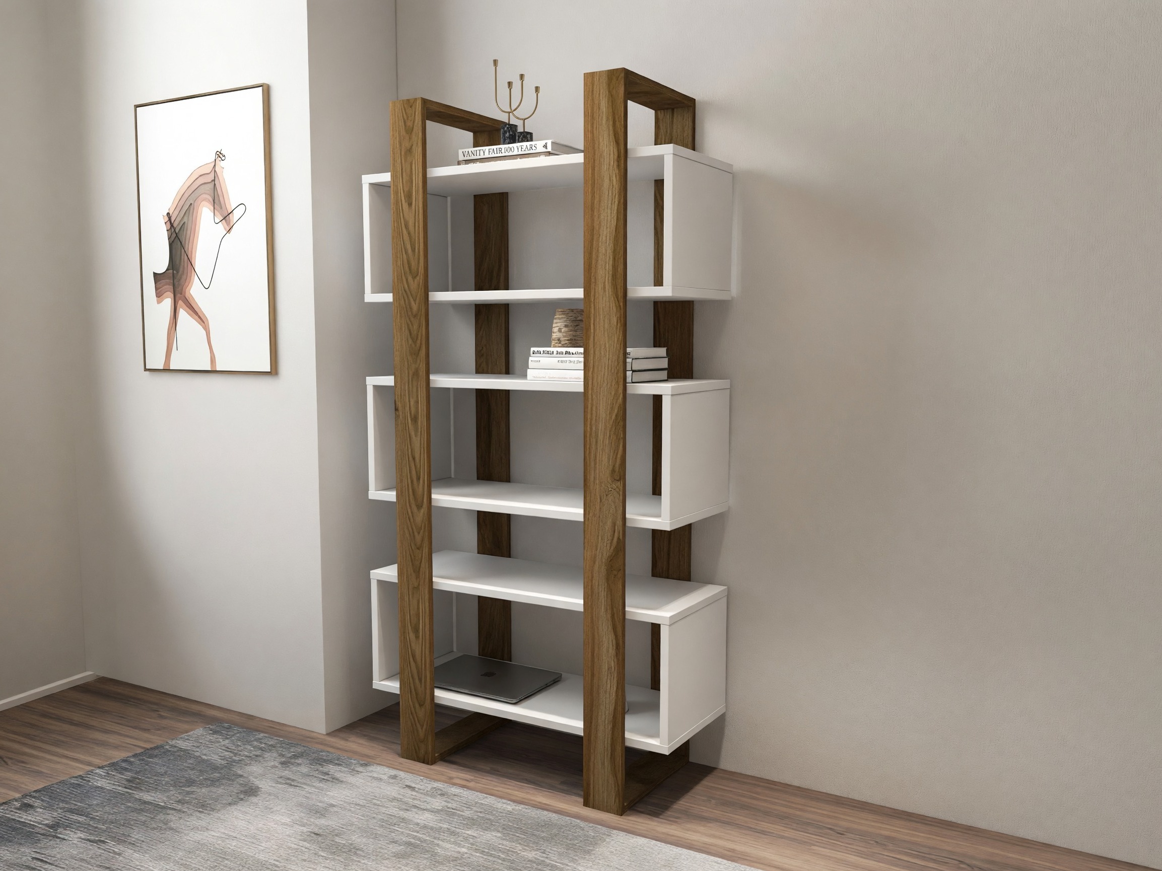 Bookcase Kailua 2762 (White + Walnut)