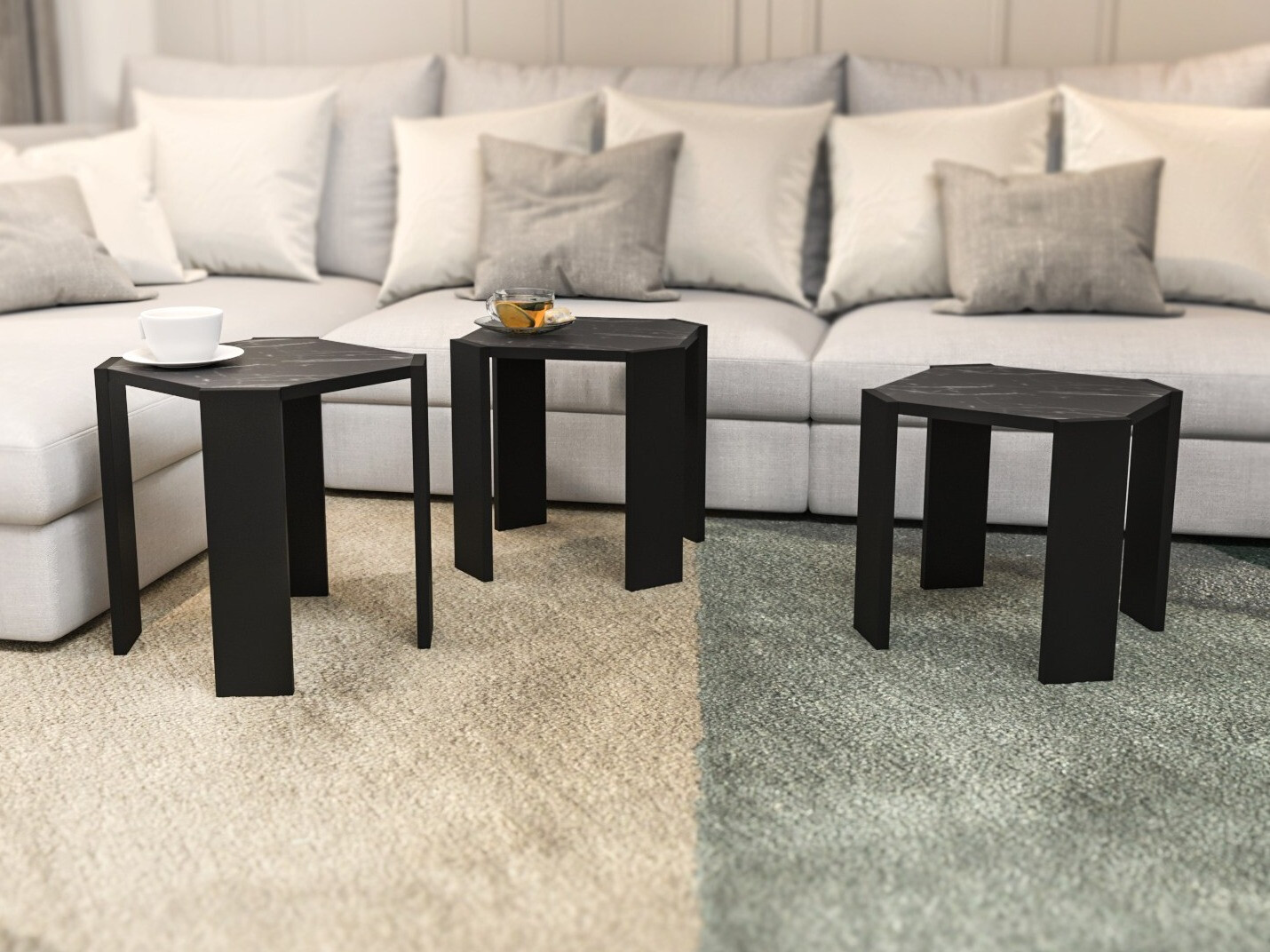 Nest of coffee tables Kailua 2770 (Black + Black marble)