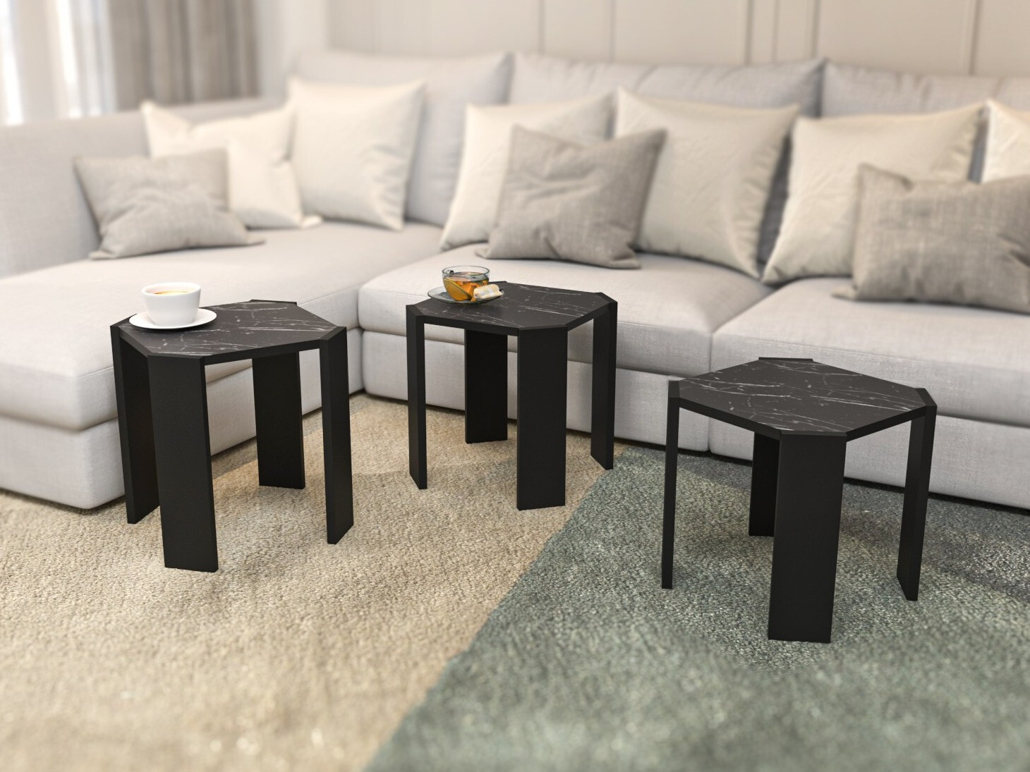 Nest of coffee tables Kailua 2770 (Black + Black marble)