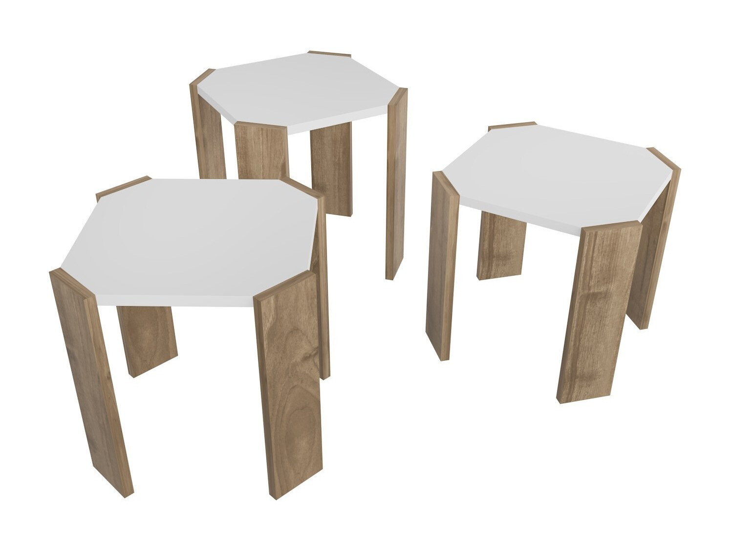 Nest of coffee tables Kailua 2770 (White + Light walnut)