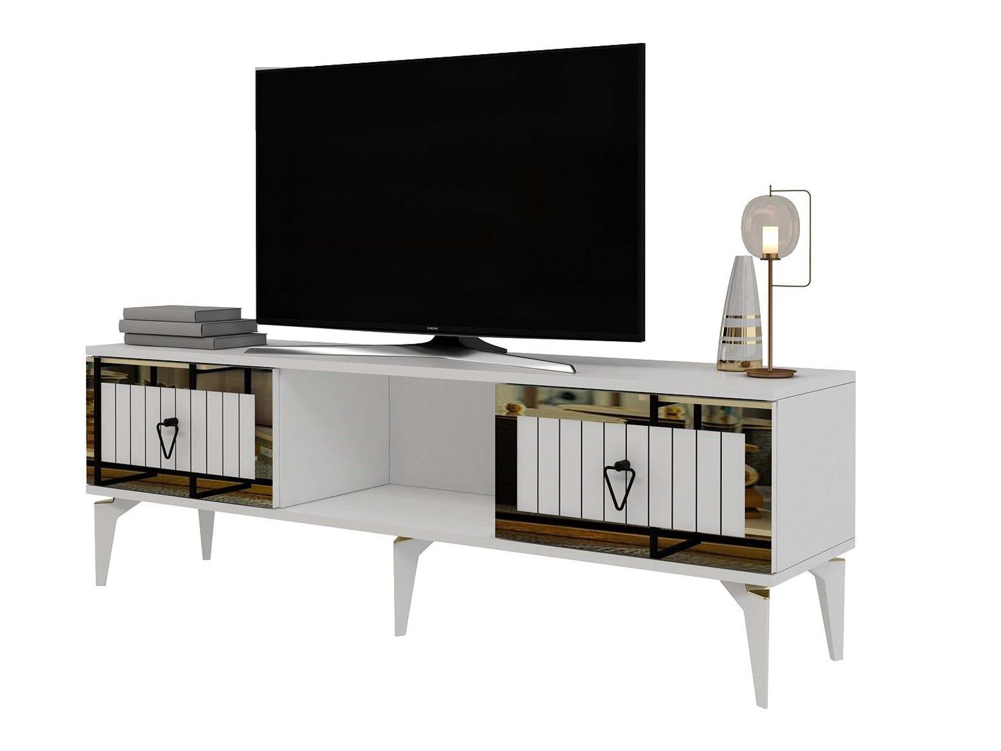 TV stand Asheboro 201 (White + Golden)