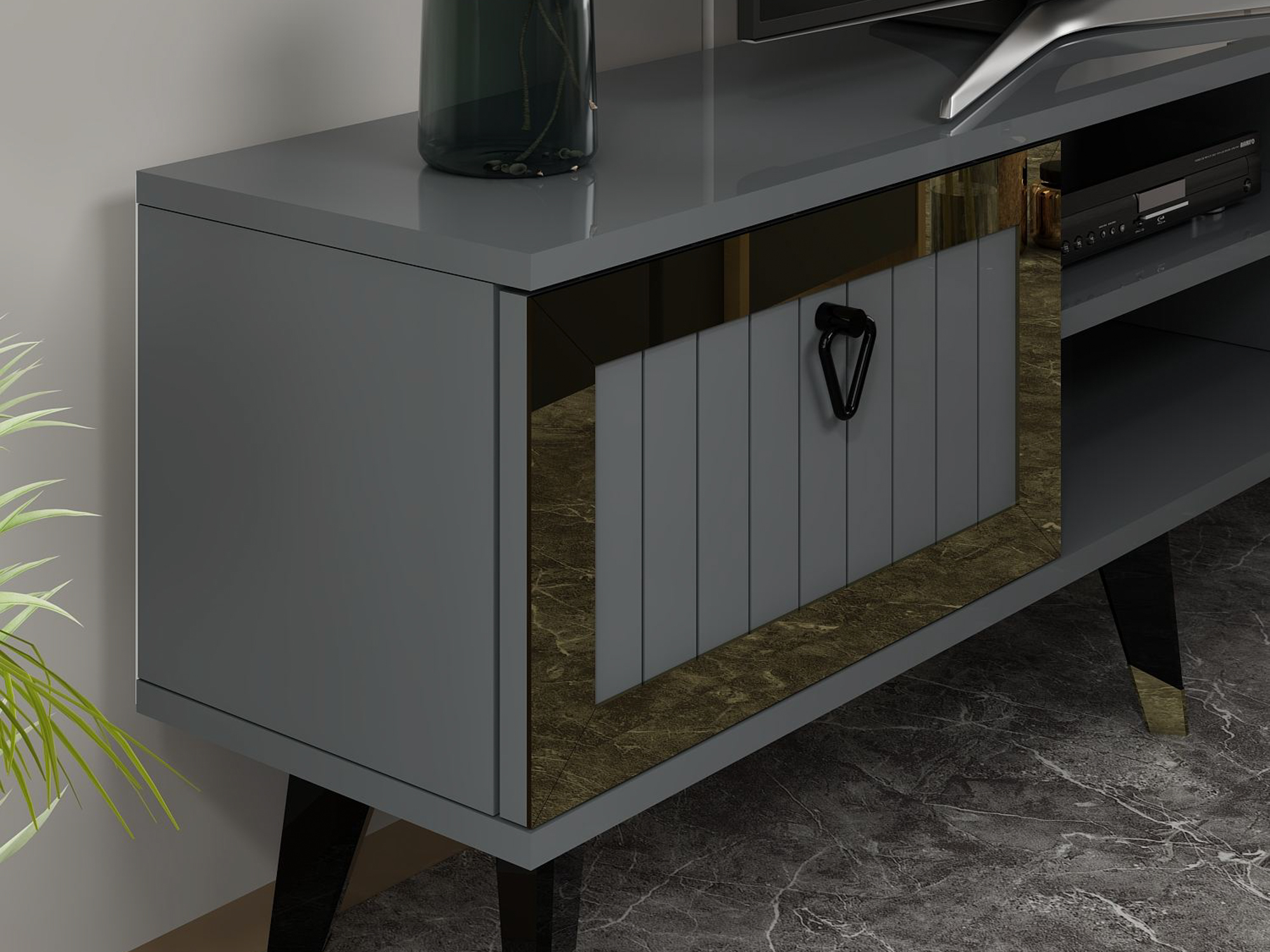 TV stand Asheboro 203 (Anthracite + Golden)
