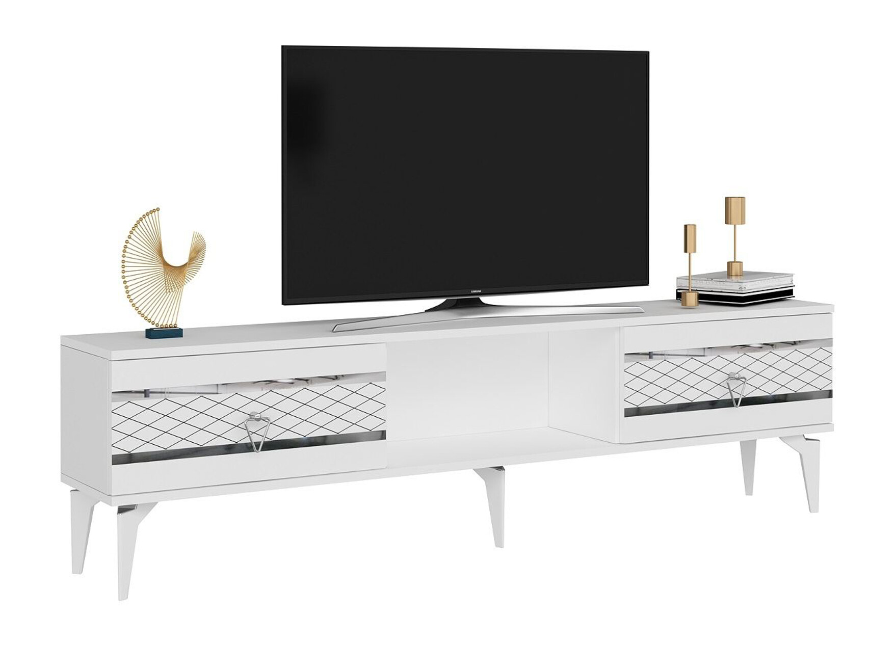 TV stand Asheboro 202 (White + Silver)