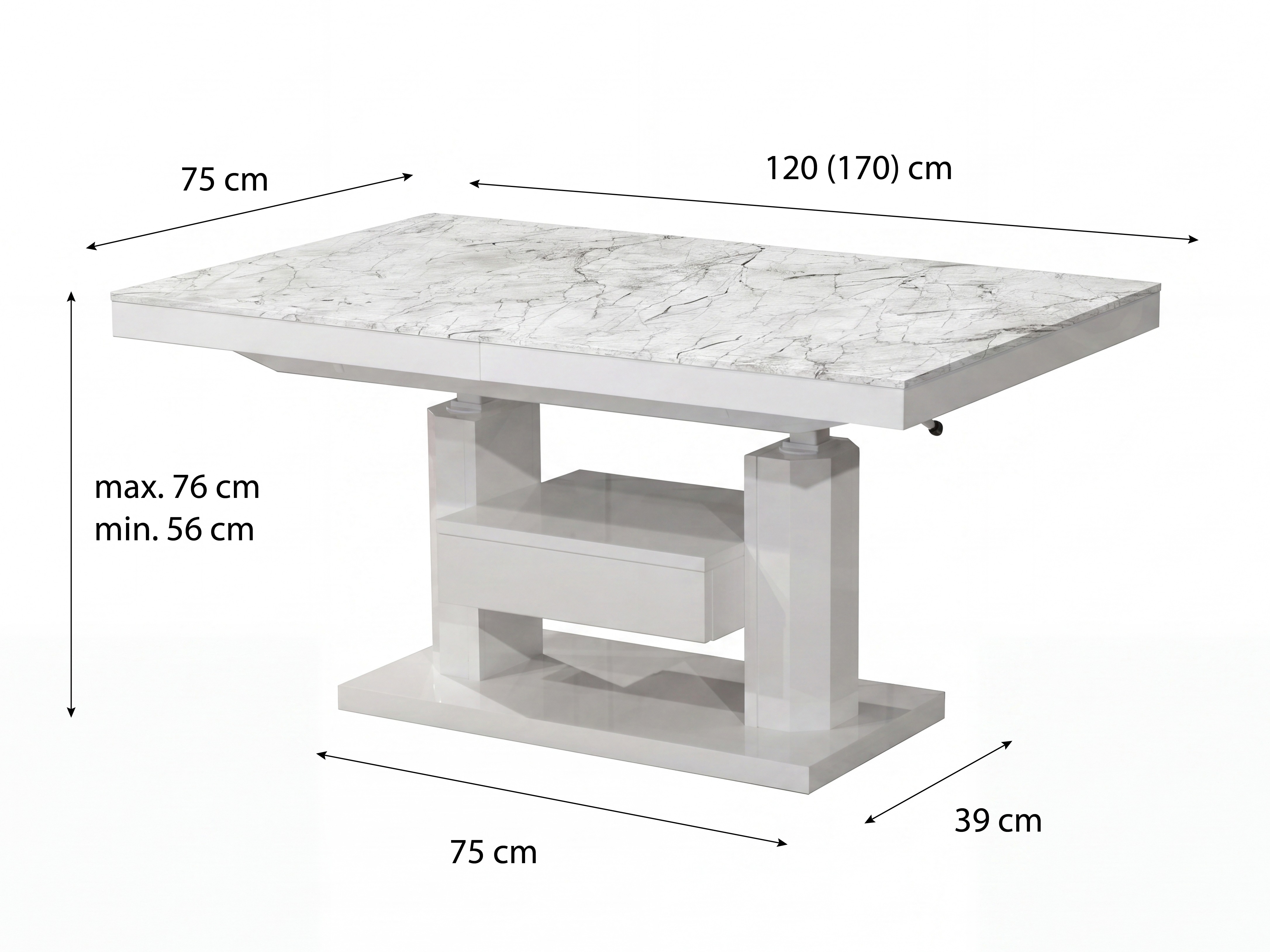 Coffee table transformer Hoboken 100 (White marble + Glossy white)