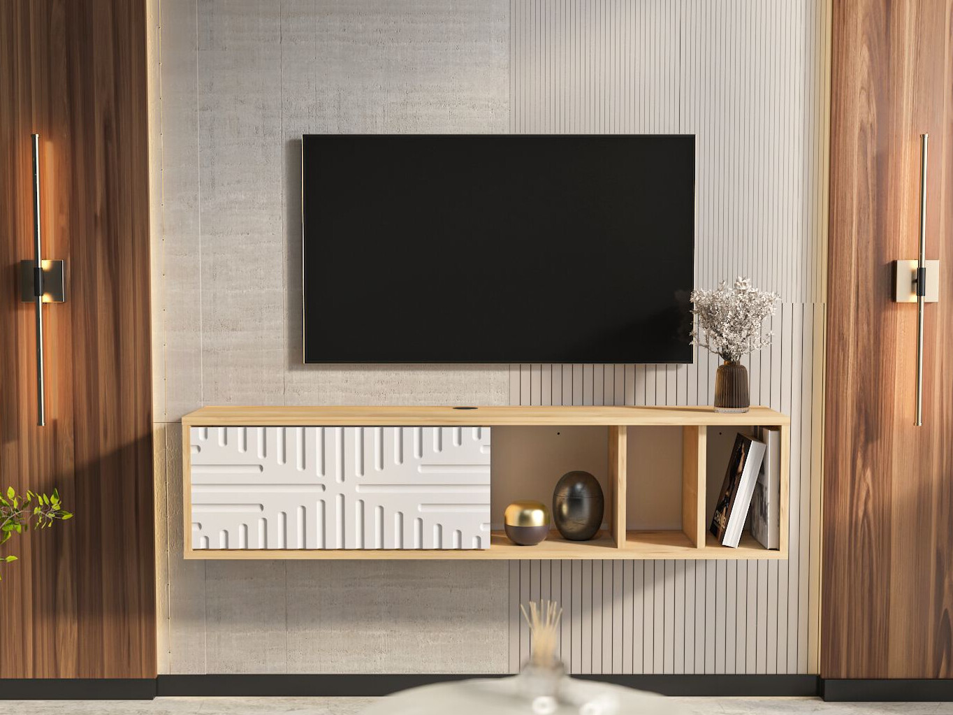 TV stand Asheboro 217 (White + Light oak)
