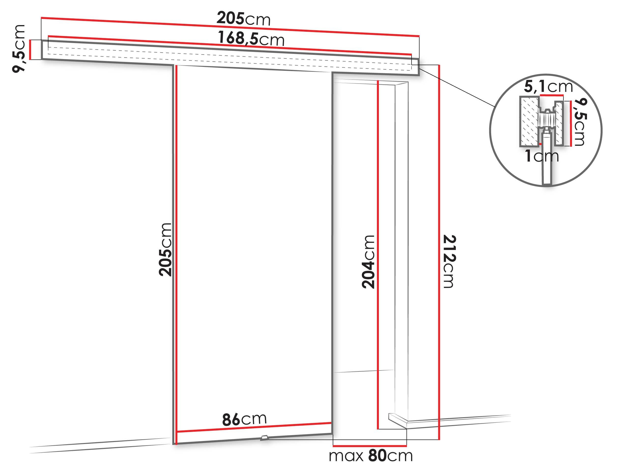 Sliding door Dover 202 (Craft golden oak + Black)