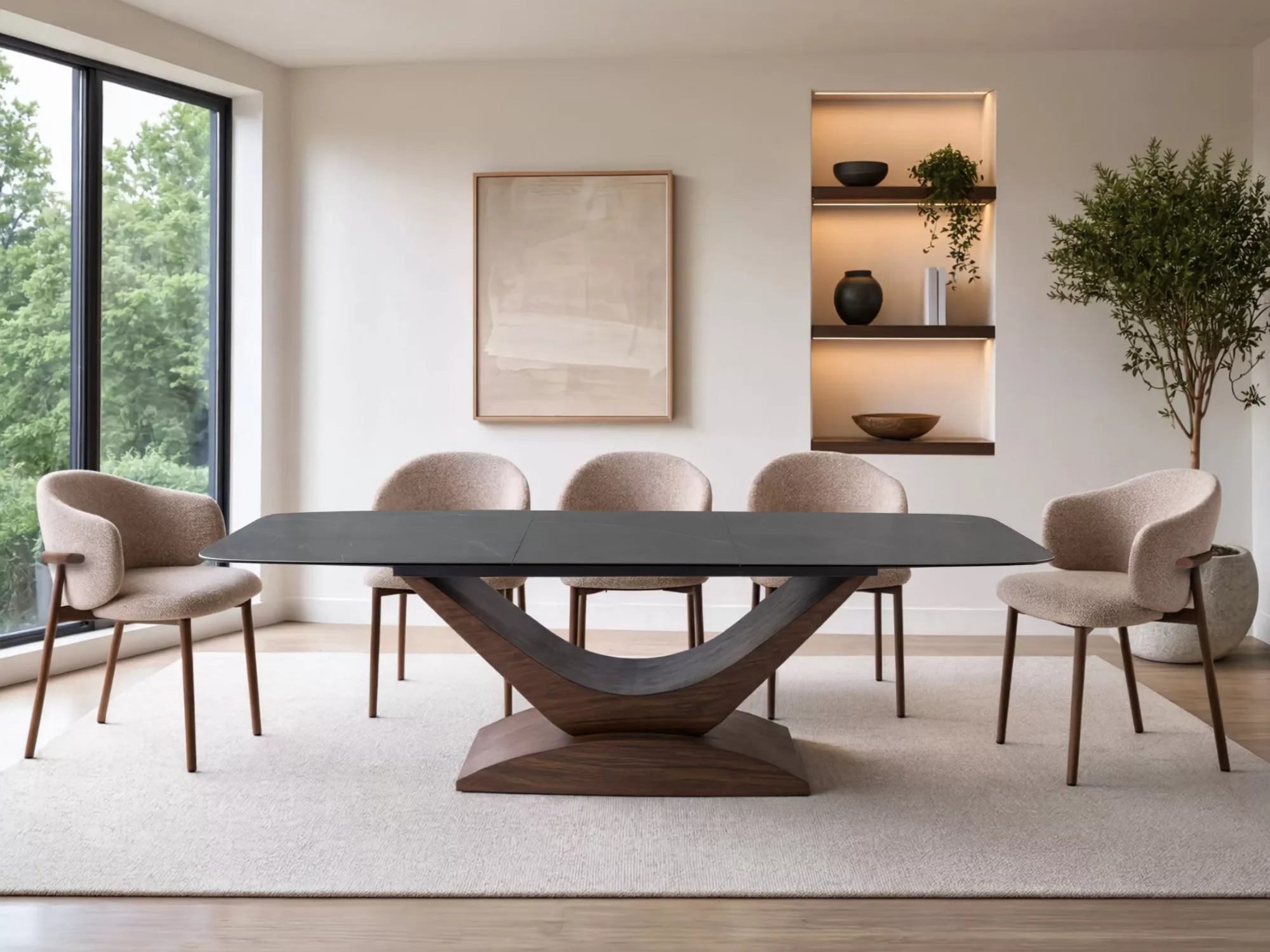 Table Detroit 1001 (Walnut + Grey marble)