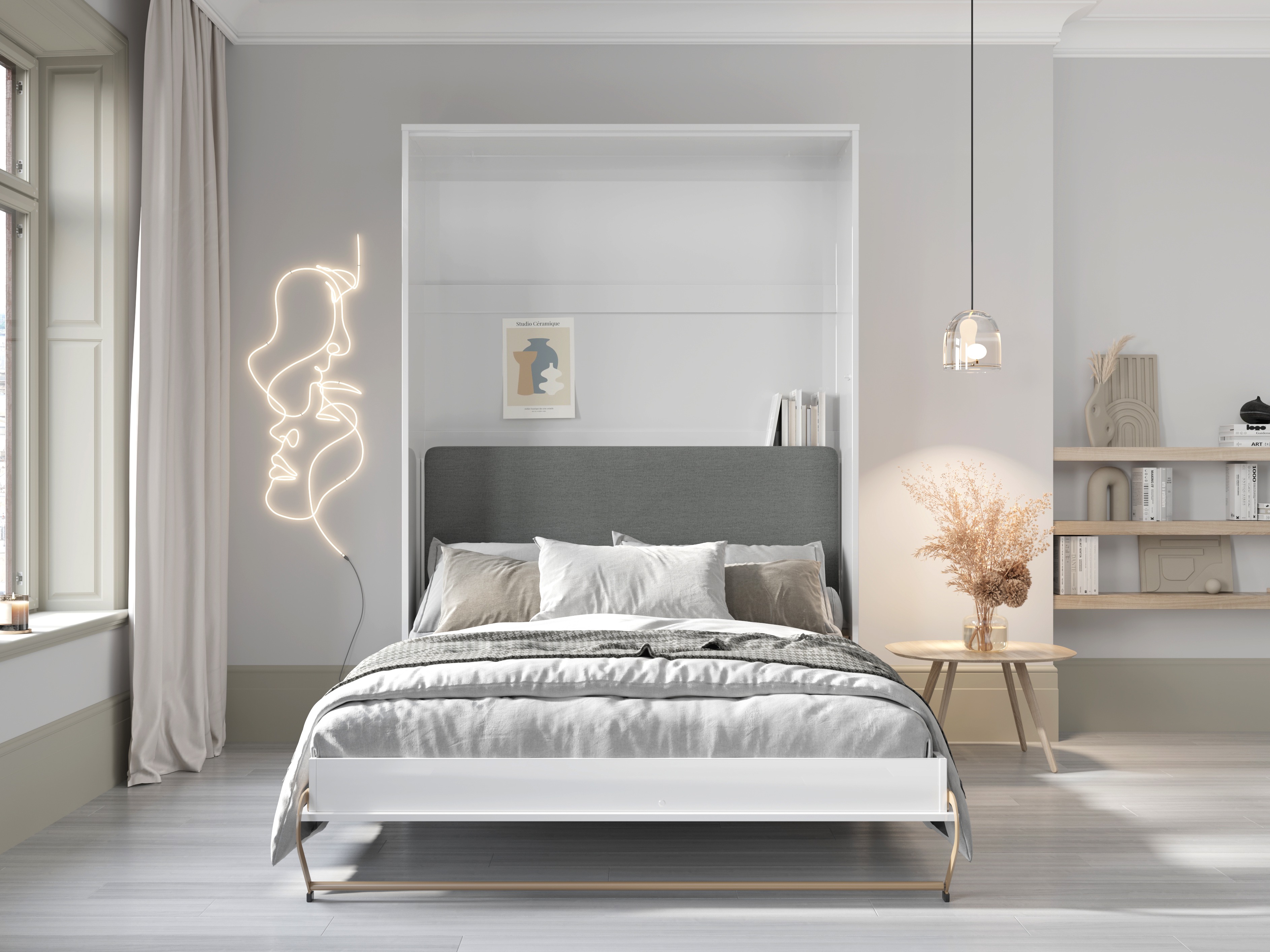 Κρεβάτι τοίχου Concept Pro Lenart VI (Άσπρο + Γραφίτης)