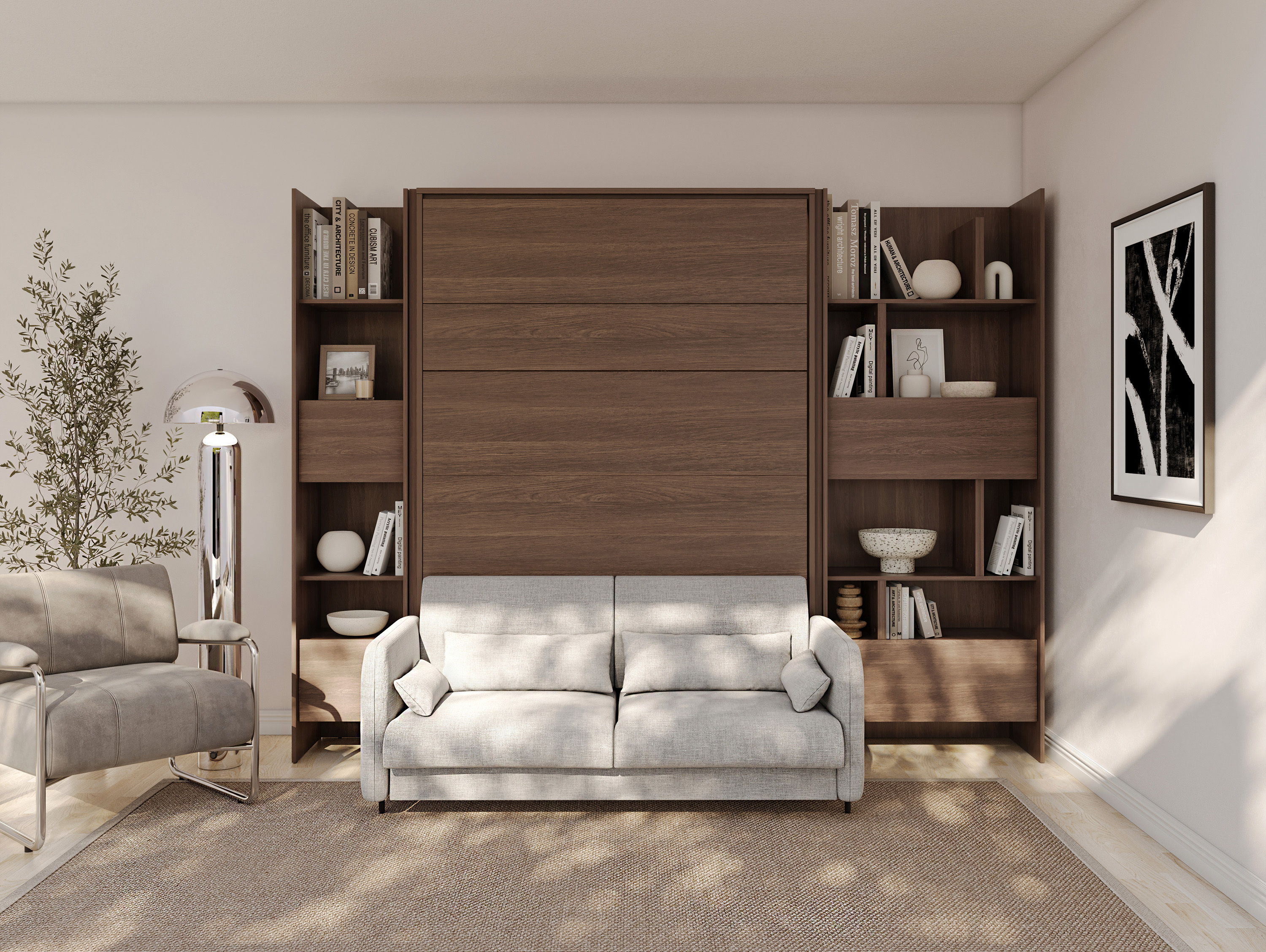 Κρεβάτι τοίχου Concept Lenart VII (Σκούρα δρυς + Γκρι)