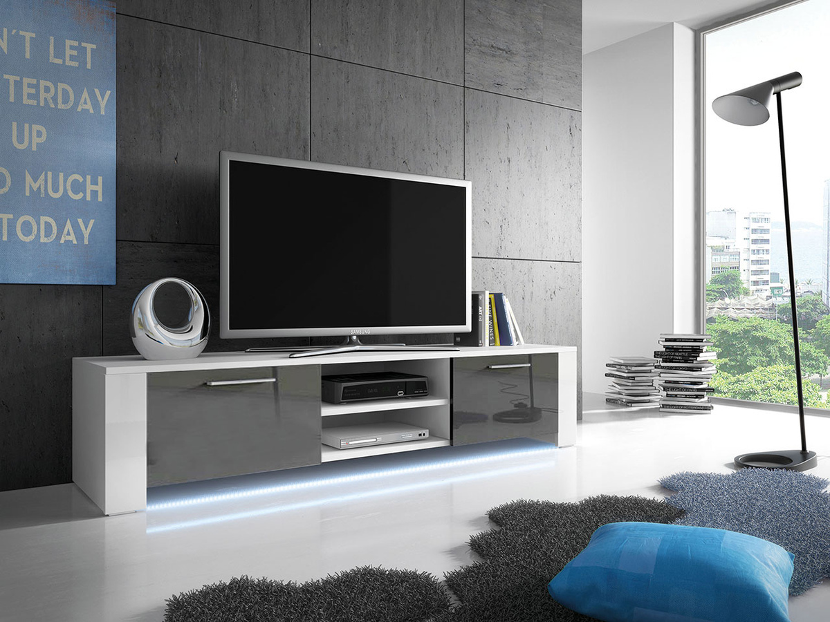 TV stand Uva II (White + Gloss grey)